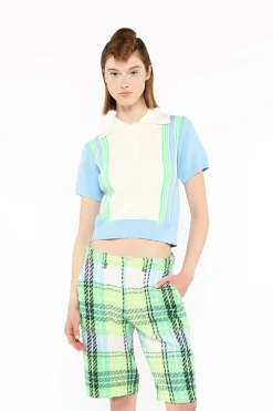 Amalfi Polo Knit Short Sleeve Top-Baby Blue