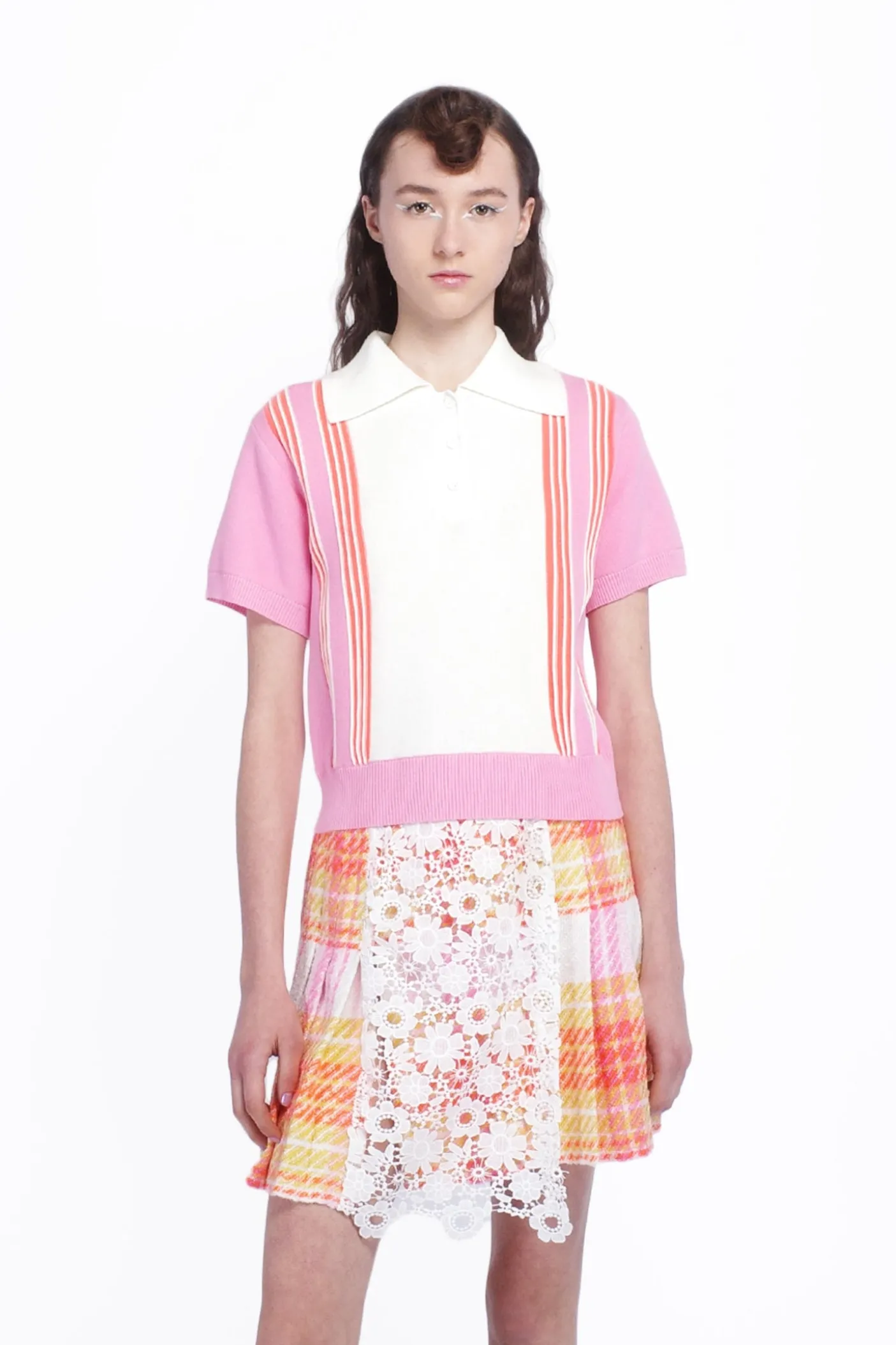 Amalfi Polo Knit Short Sleeve Top-Pink