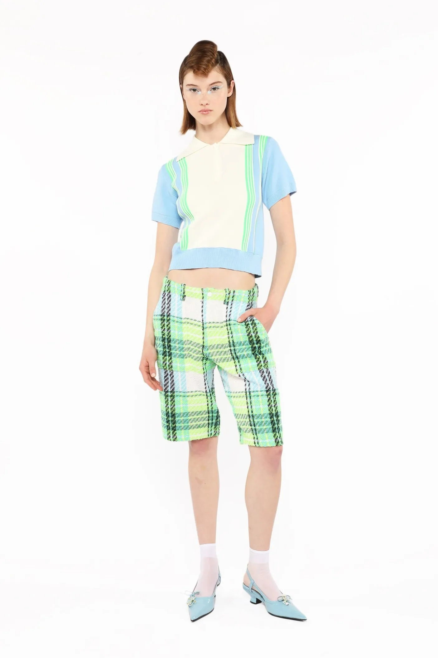 Amalfi Polo Knit Short Sleeve Top-Baby Blue