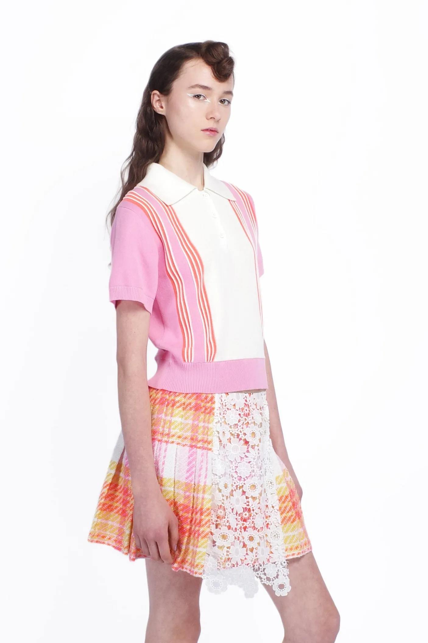 Amalfi Polo Knit Short Sleeve Top-Pink