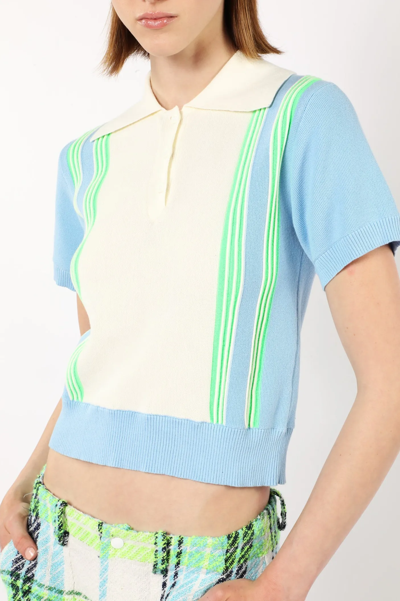 Amalfi Polo Knit Short Sleeve Top-Baby Blue