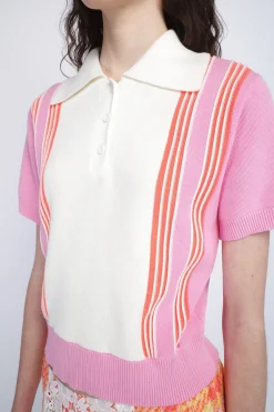 Amalfi Polo Knit Short Sleeve Top-Pink
