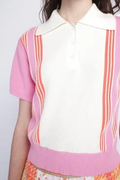 Amalfi Polo Knit Short Sleeve Top-Pink