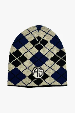 Argyle Beanie with Patch Denim
