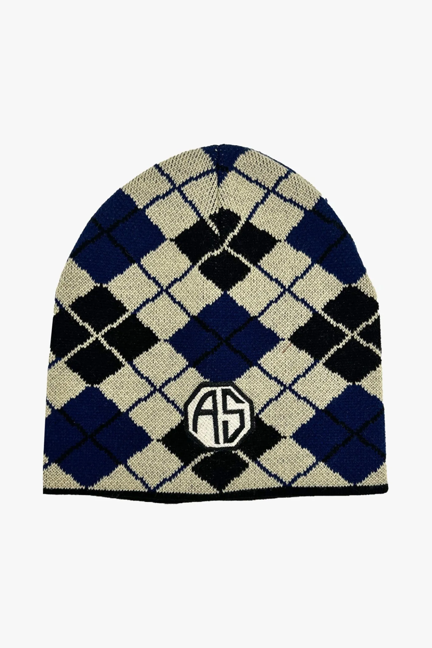Argyle Beanie with Patch Denim