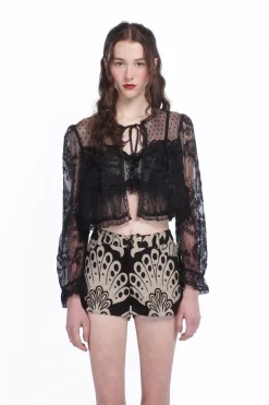 Black Lace Combo Bed Jacket
