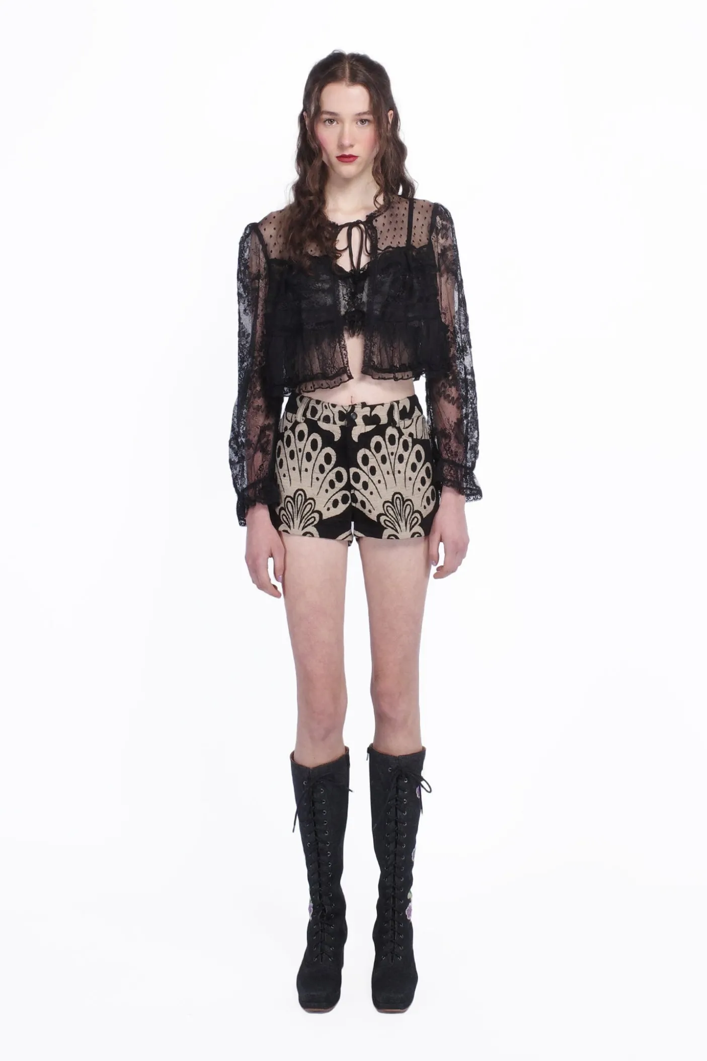 Black Lace Combo Bed Jacket