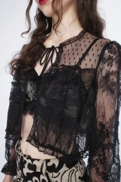 Black Lace Combo Bed Jacket