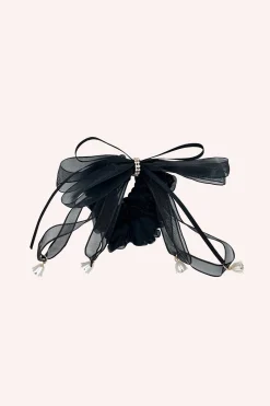 Black Mesh Bow Flower Embellished Scrunchie