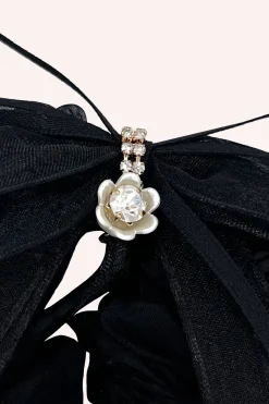Black Mesh Bow Flower Embellished Scrunchie