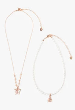 Butterfly & Rose Necklace Duo - Rose Gold