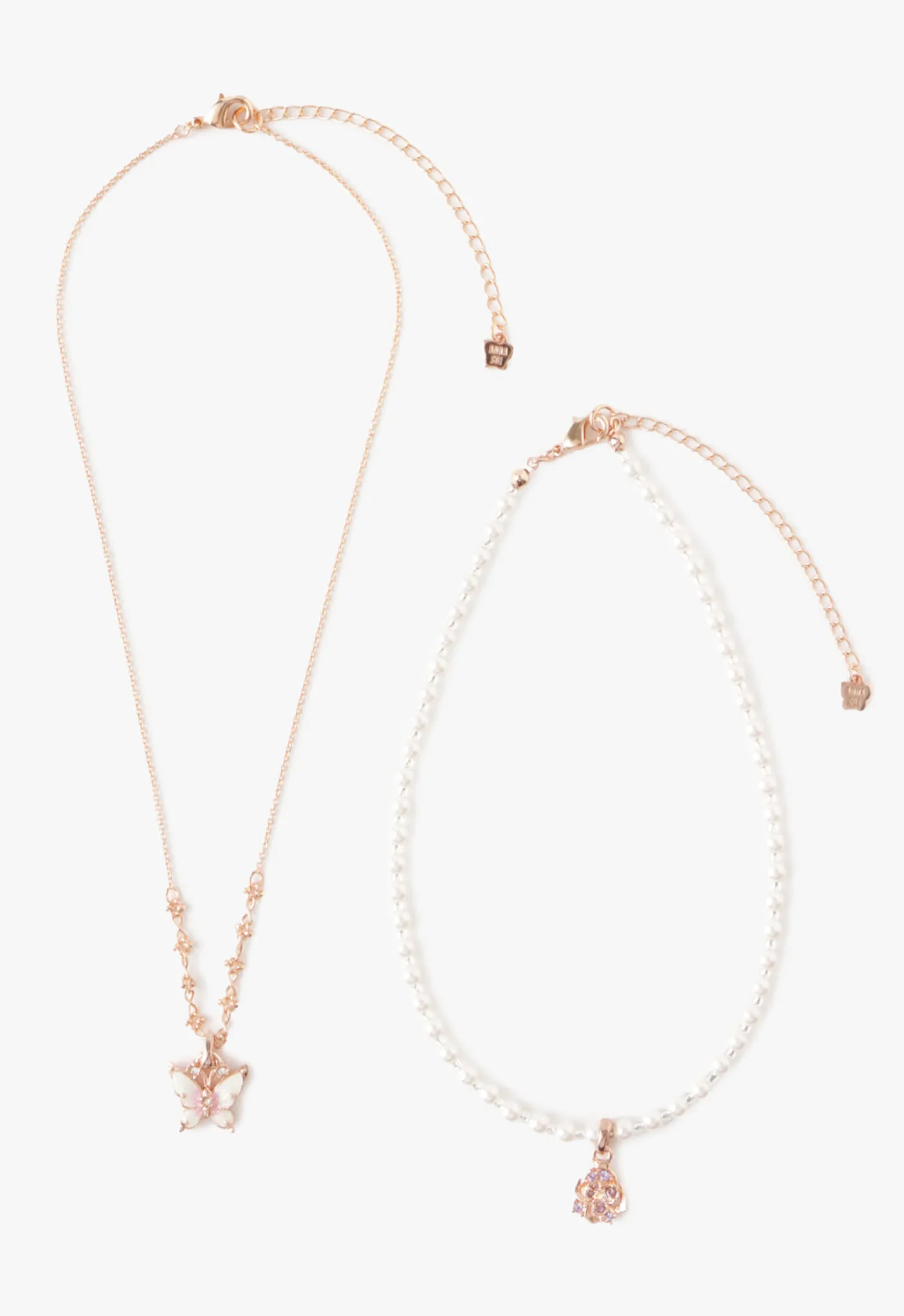 Butterfly & Rose Necklace Duo - Rose Gold