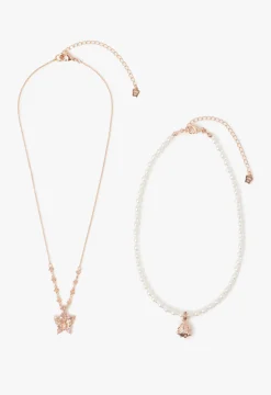 Butterfly & Rose Necklace Duo - Rose Gold