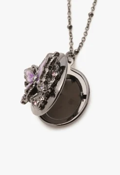 Butterfly Locket Necklace - Gunmetal
