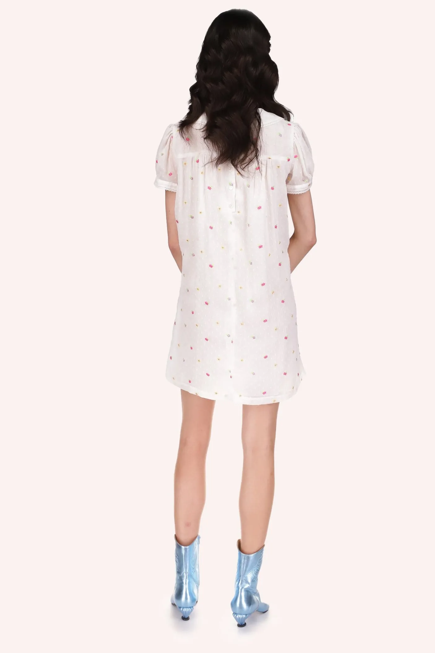 Cluny Lace Trimmed Floral Swiss Dot Babydoll Dress