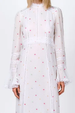Cluny Lace Trimmed Floral Swiss Dot Maxi Dress