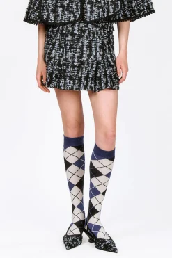Cornflower Tweed Pleated Mini Skirt