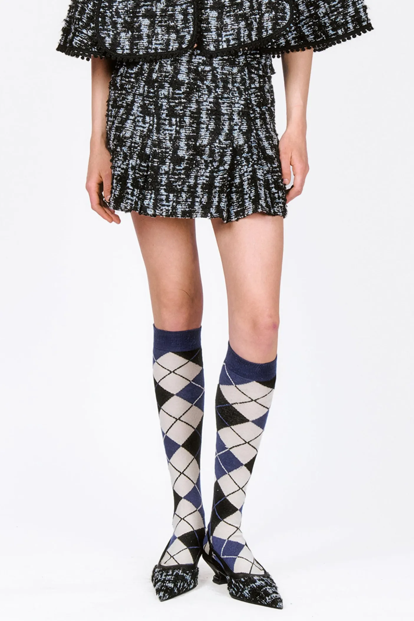 Cornflower Tweed Pleated Mini Skirt