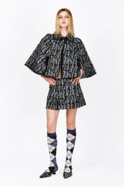Cornflower Tweed Pleated Mini Skirt