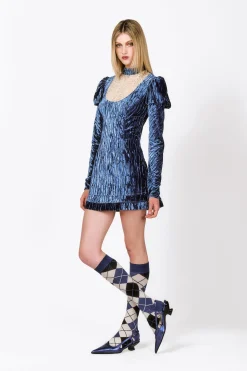 Crushed Velvet Cream Lace Mini Dress