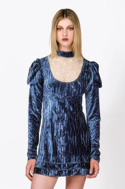 Crushed Velvet Cream Lace Mini Dress