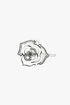 Cutout Crystal Embroidered Rose Side Barrette-White