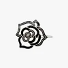 Cutout Crystal Embroidered Rose Side Barrette-Black