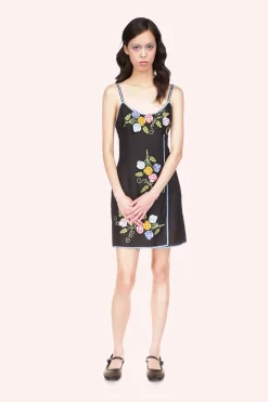 3-D Pansy Embroidered on Linen Dress