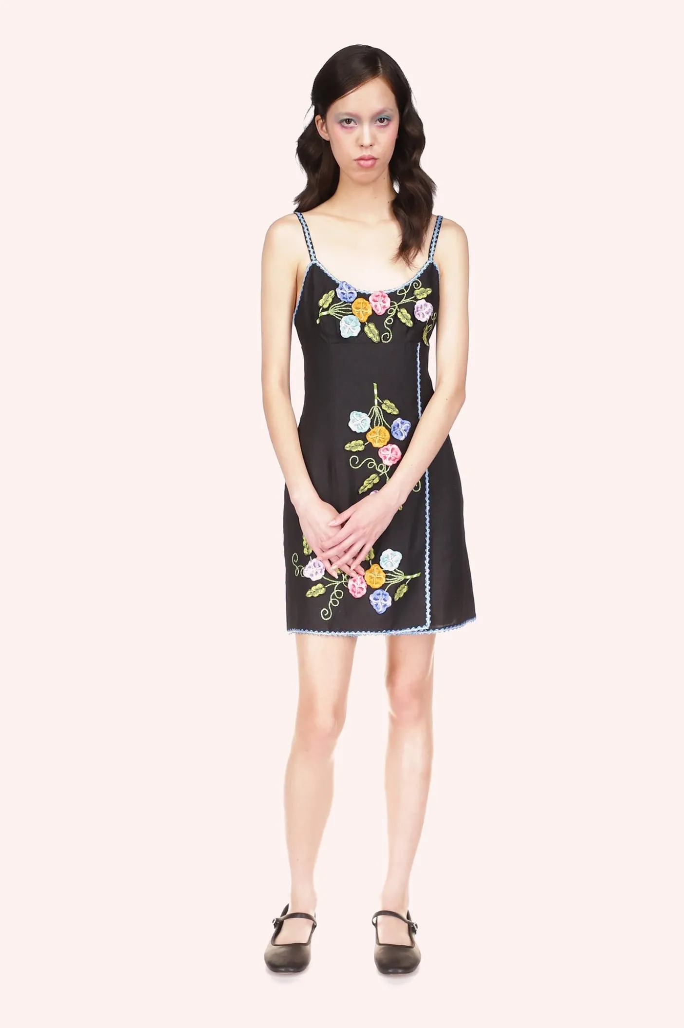 3-D Pansy Embroidered on Linen Dress