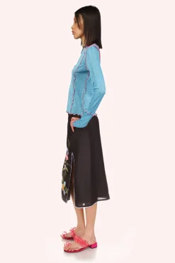 3-D Pansy Embroidered on Linen Skirt