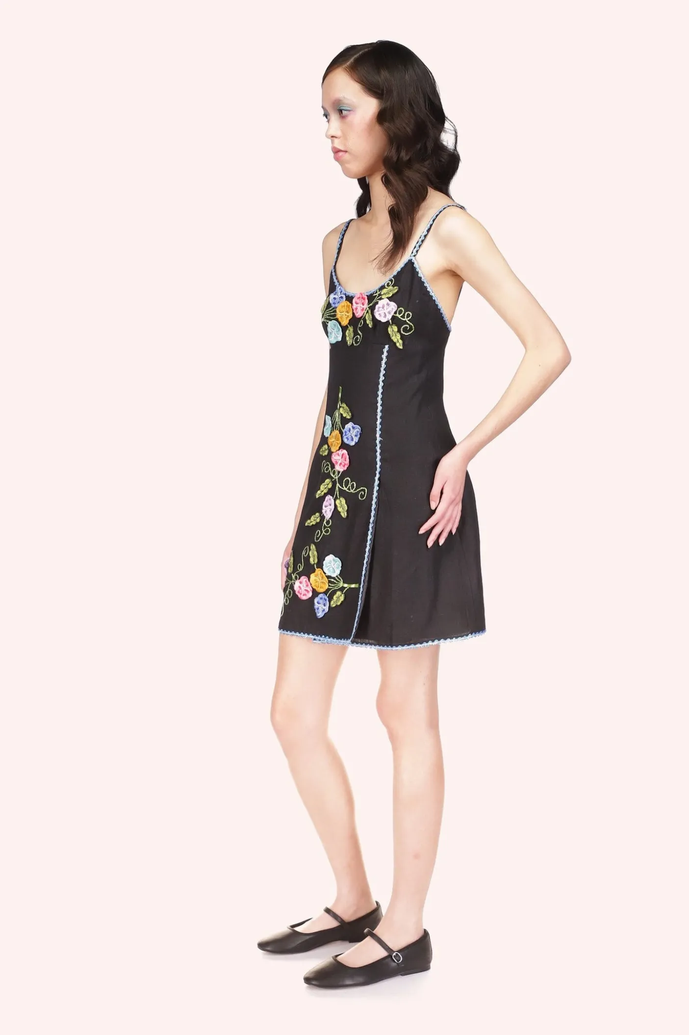 3-D Pansy Embroidered on Linen Dress