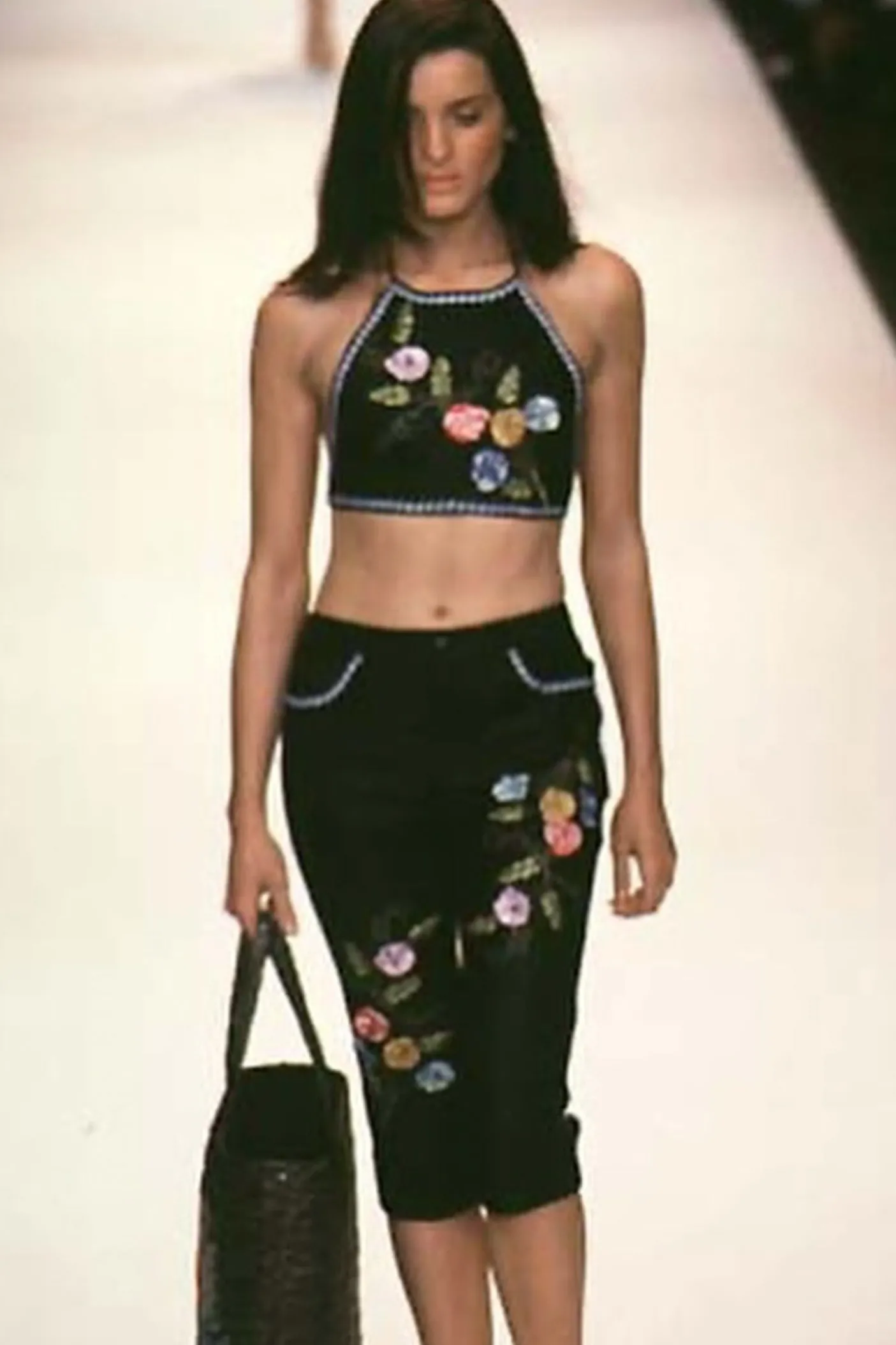 3-D Pansy Embroidered on Linen Skirt