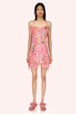 Dahlias Crinkle Chiffon Ruffle Mini Dress