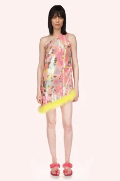 Dahlias Iridescent Sequin Asymmetrical Dress