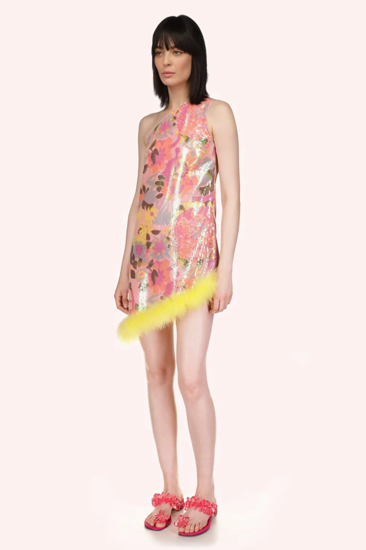 Dahlias Iridescent Sequin Asymmetrical Dress