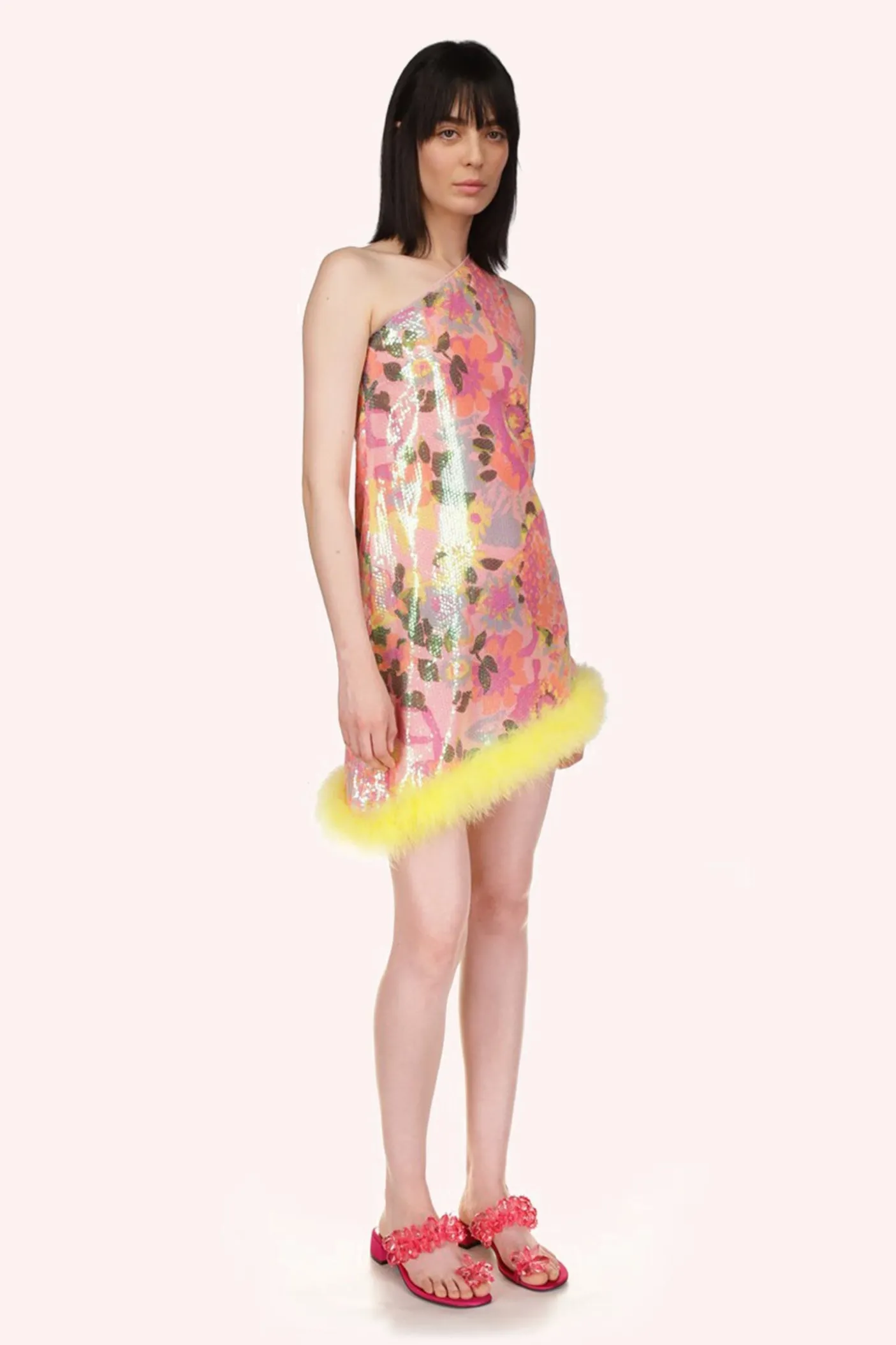 Dahlias Iridescent Sequin Asymmetrical Dress