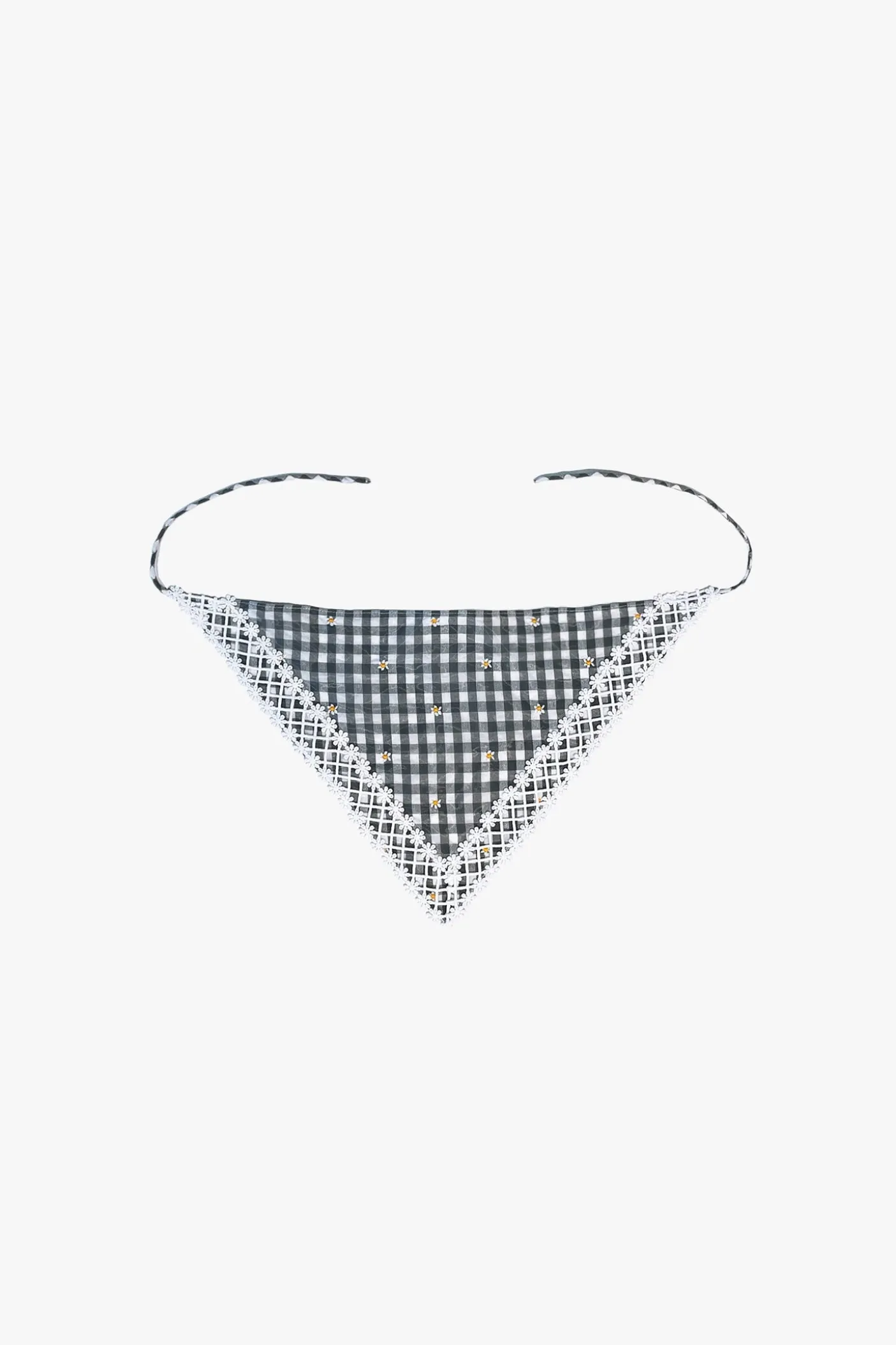 Daisy Embroidery on Gingham Headscarf