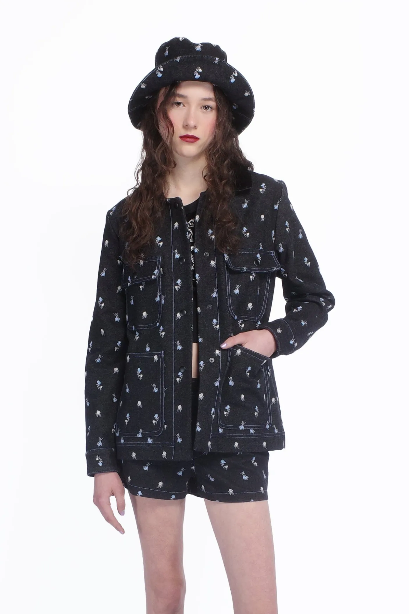 Denim Embroidered Roses Barn Jacket