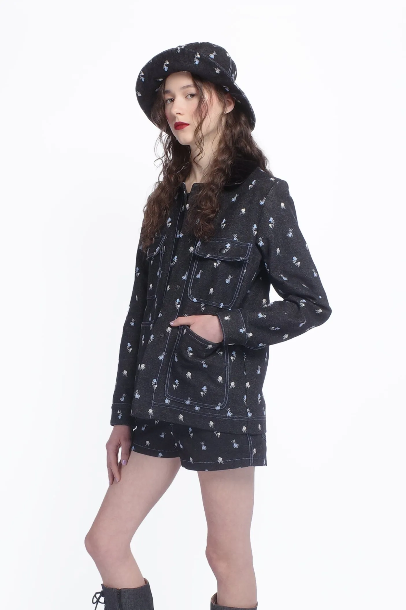 Denim Embroidered Roses Barn Jacket