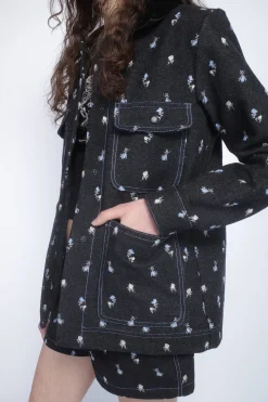 Denim Embroidered Roses Barn Jacket