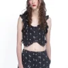 Denim Embroidered Roses Cropped Vest