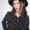 Denim Embroidered Roses Oversized Brim Hat