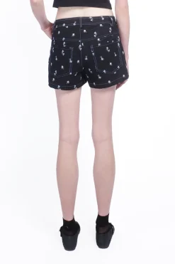 Denim Embroidered Roses Shorts