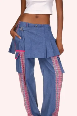 Denim Pleated Wrap Kilt