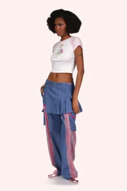 Denim Pleated Wrap Kilt