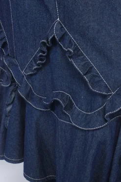 Denim Ruffle Maxi Skirt