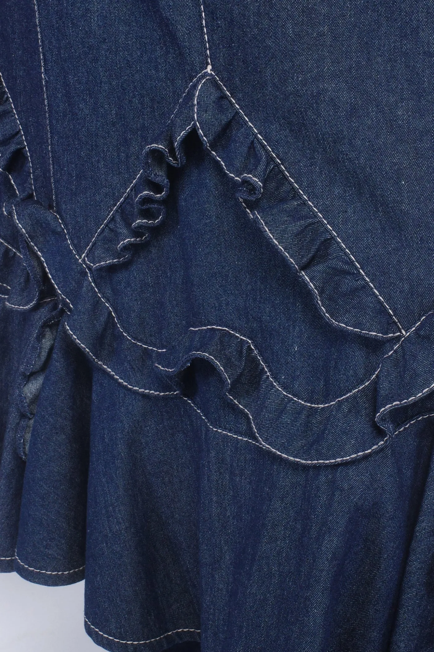 Denim Ruffle Maxi Skirt