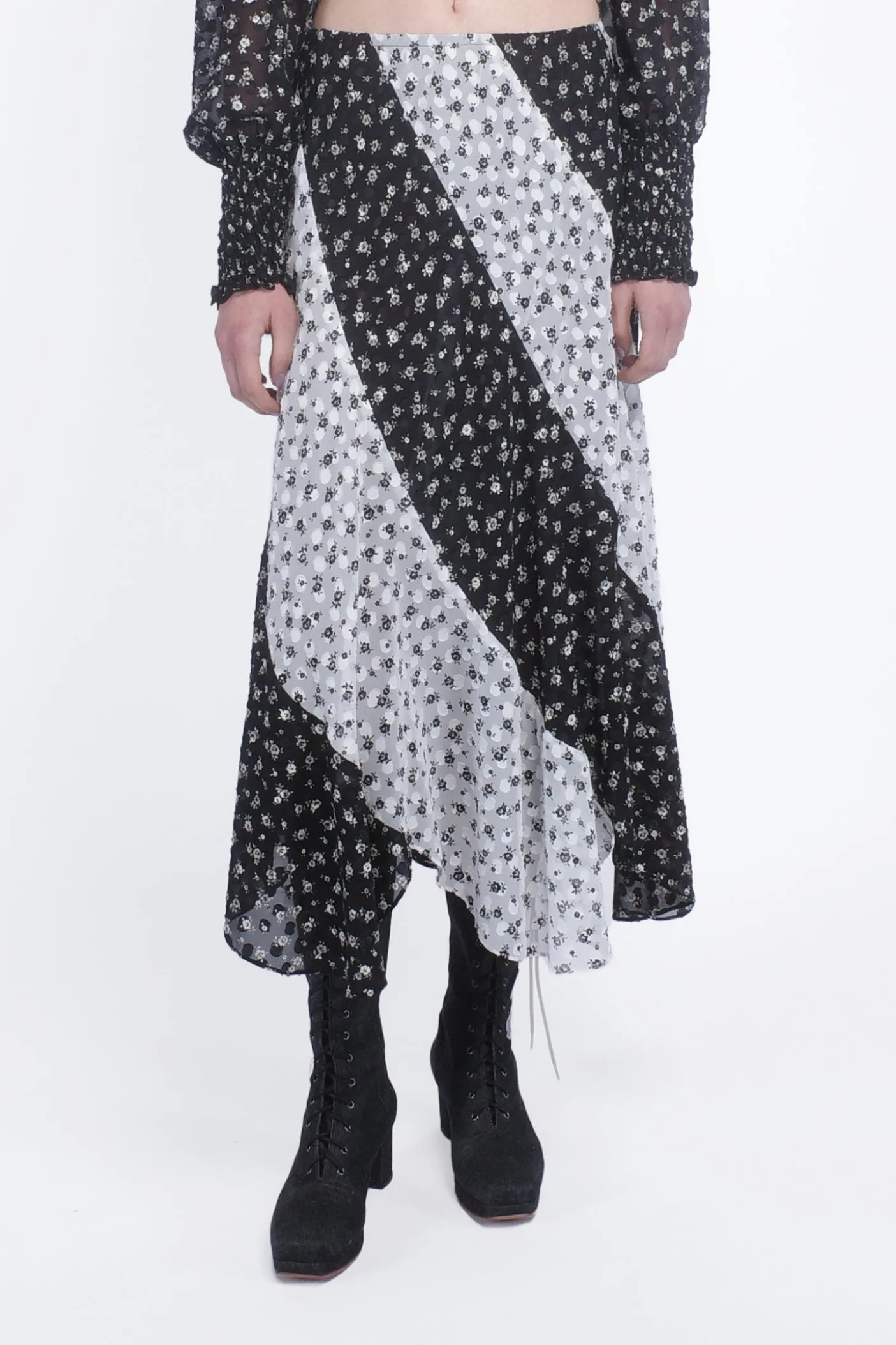 Ditsy Dot Chiffon Contrast Flowy Skirt