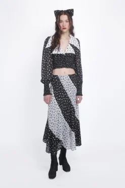 Ditsy Dot Chiffon Contrast Flowy Skirt