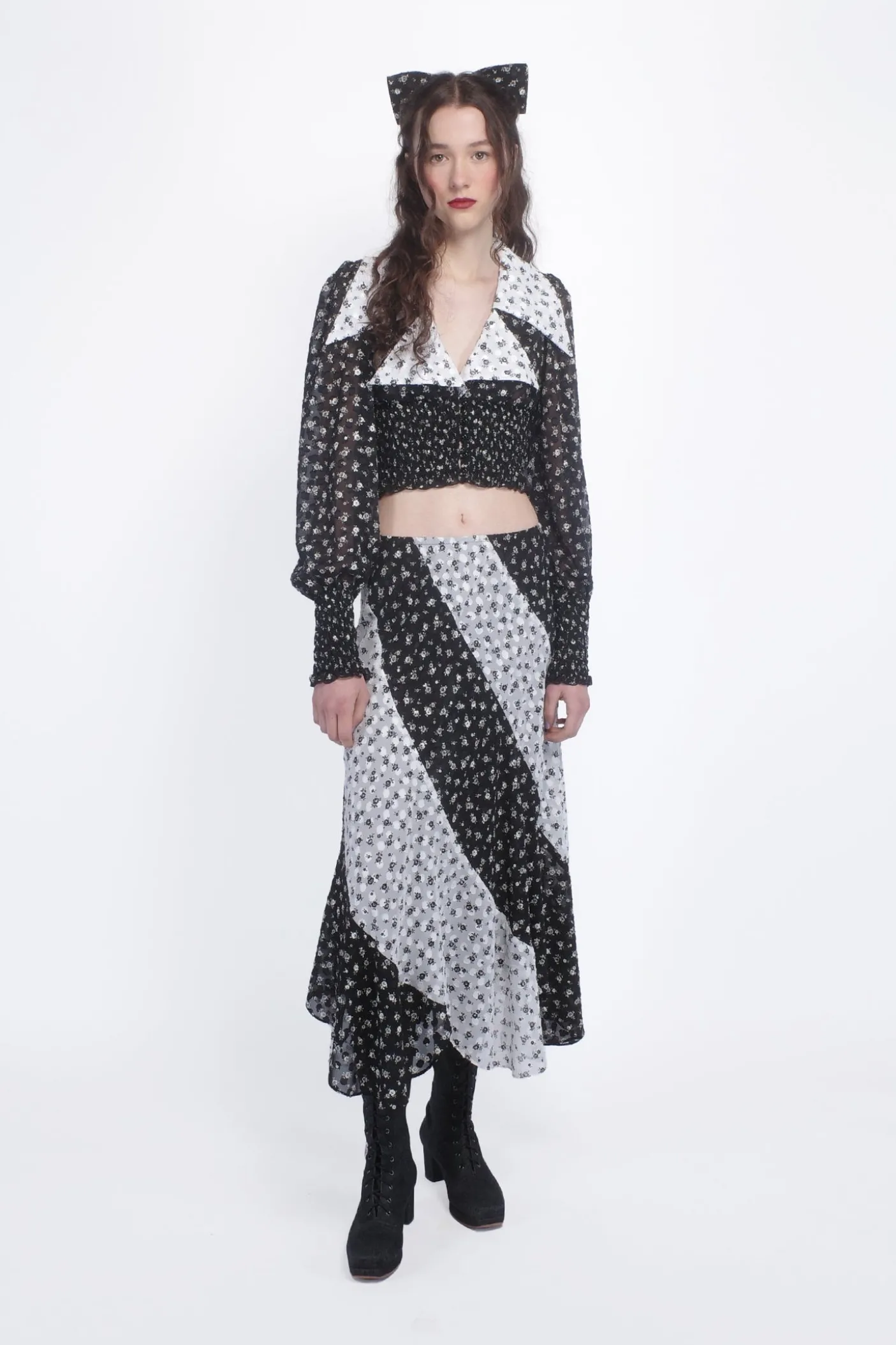 Ditsy Dot Chiffon Contrast Flowy Skirt